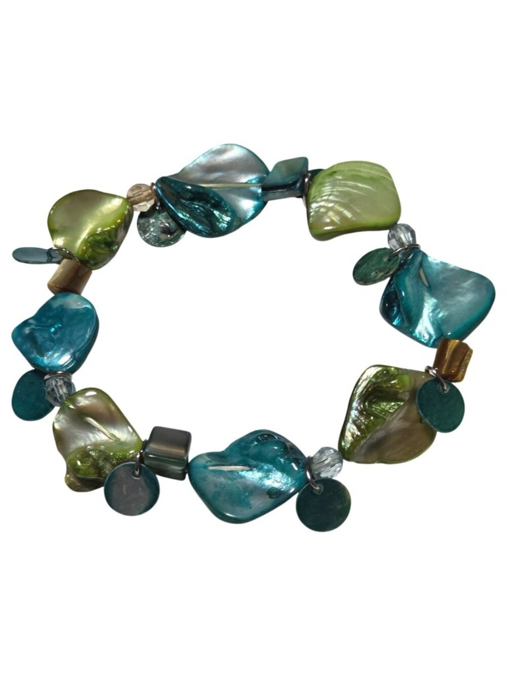 Handmade Shell Bead Bracelet Blue Green Stretch Boho Fashion Jewelry Women